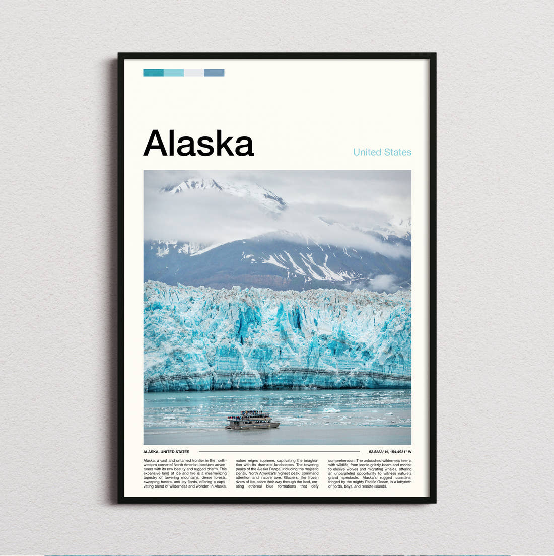 Alaska Glacier And Tour Boat Travel Print framed and photographed straight on