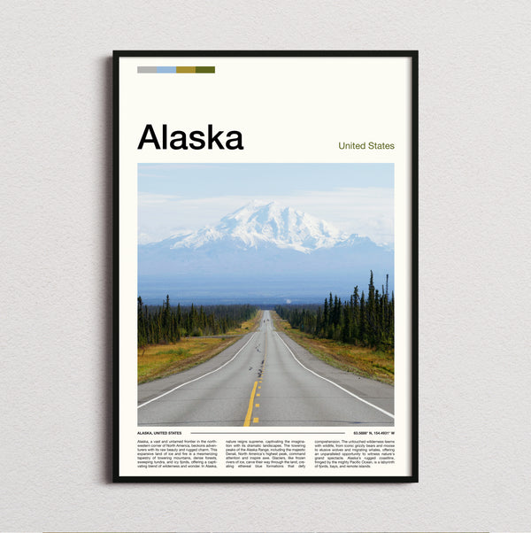 Alaska - Road To Snowy Mountain - Travel Print