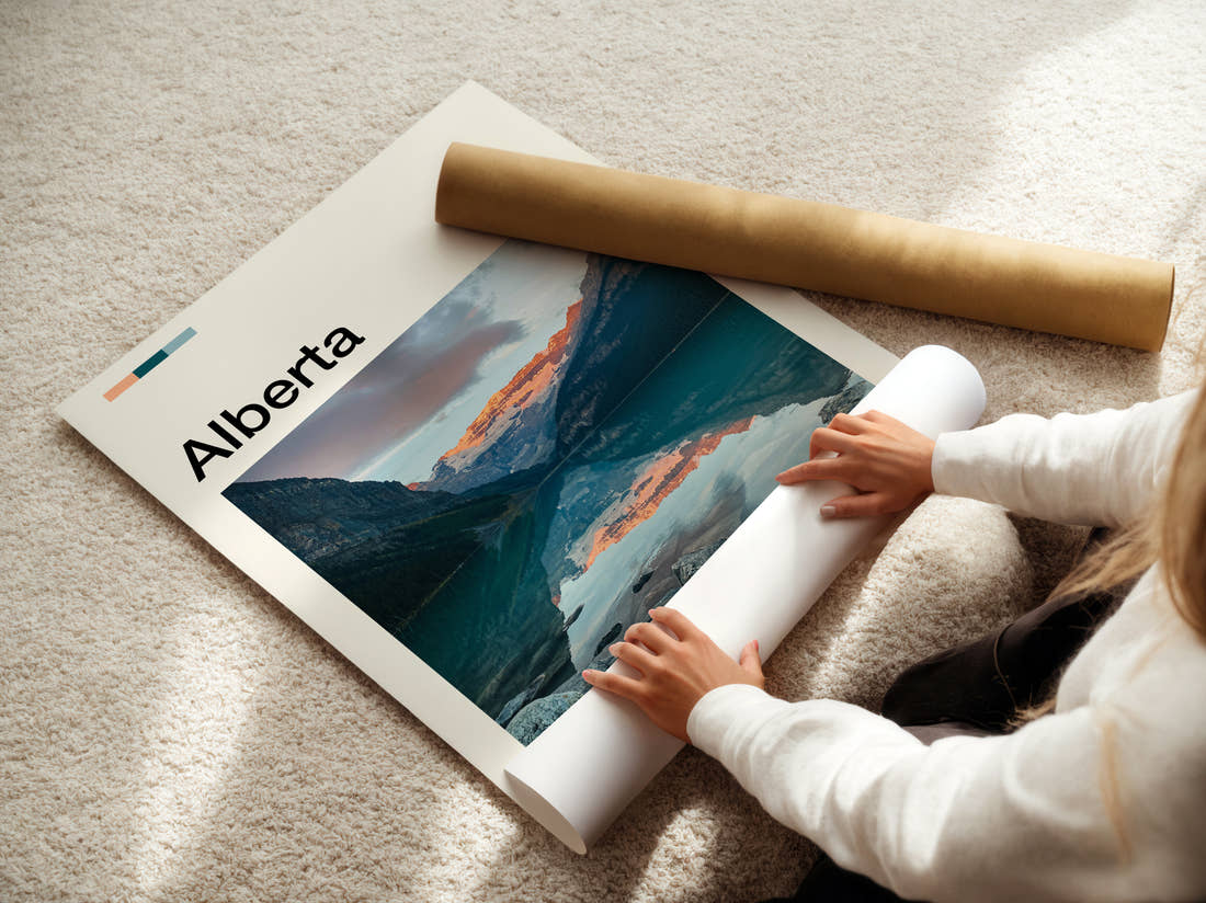 Alberta Lake Louise Travel Print being unrolled from its postal tube