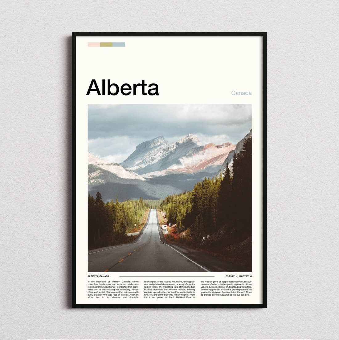 Alberta Mountain Highway Travel Print framed and photographed straight on
