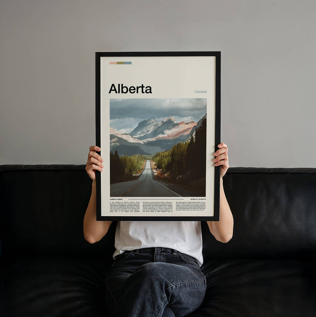 Alberta Mountain Highway Travel Print held up by hand to show the size of the print