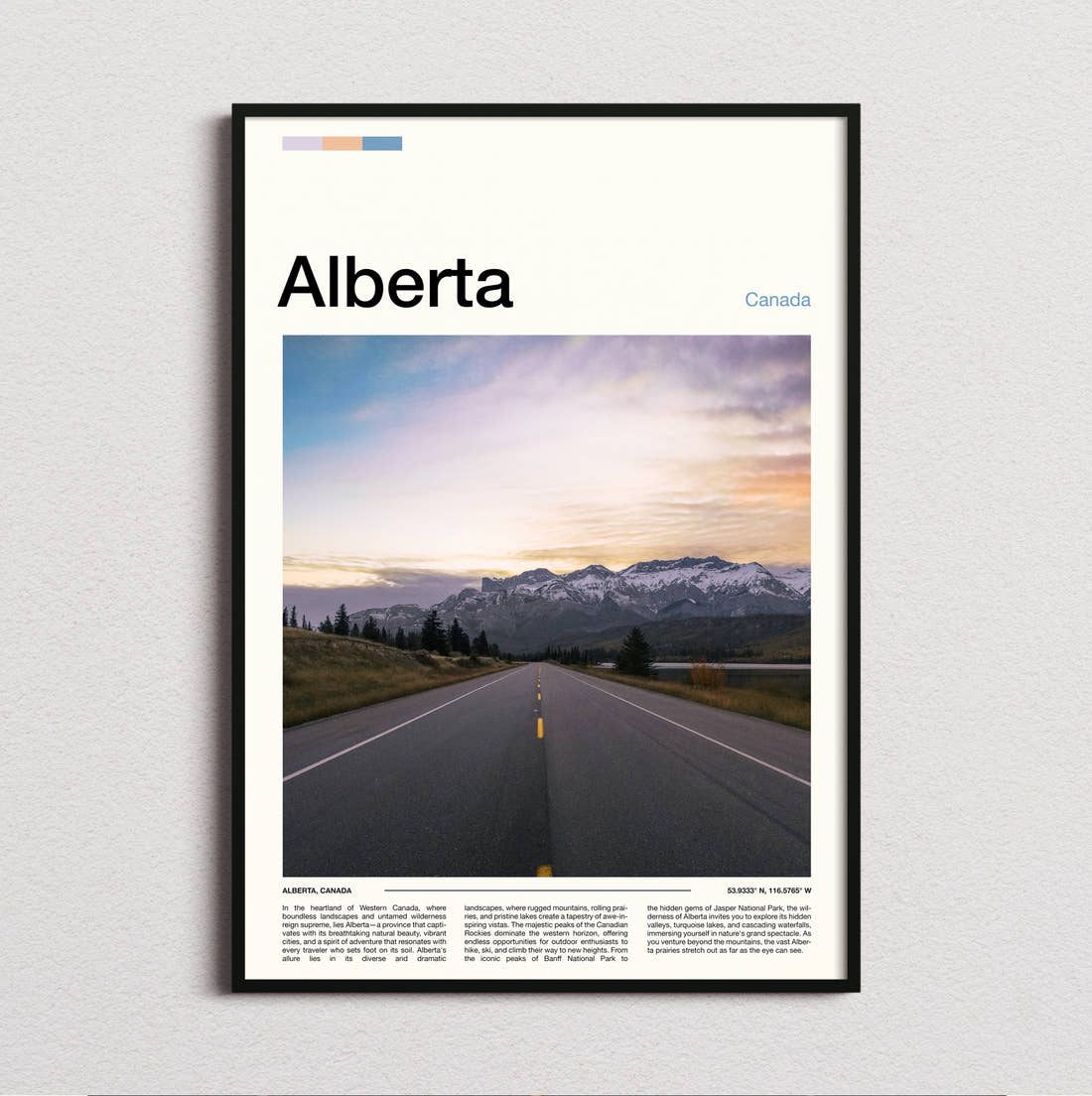 Alberta Open Road At Sunset Travel Print framed and photographed straight on