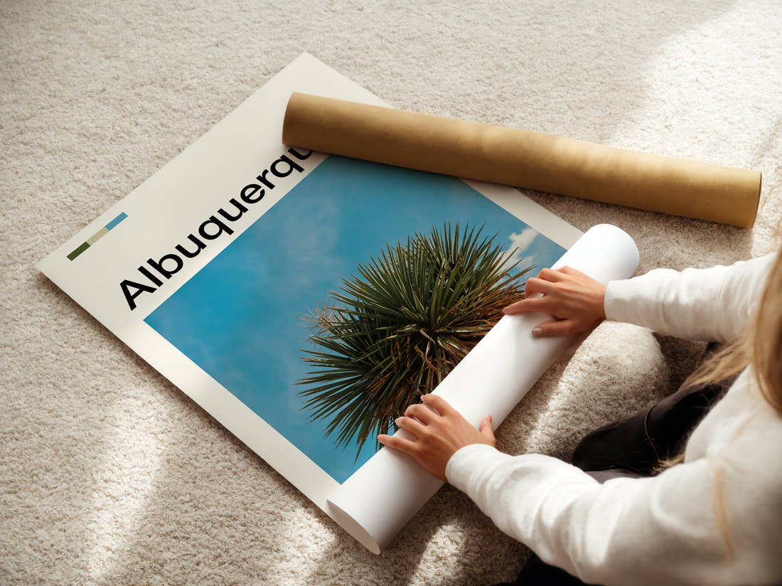 Albuquerque Yucca Plant Travel Print being unrolled from its postal tube
