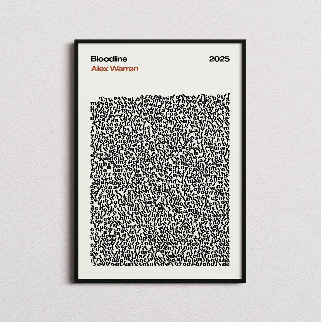 Alex Warren Bloodline Lyric Print in the cream colourway, framed