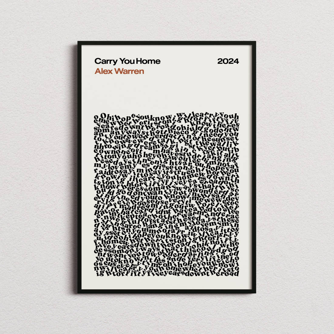 Alex Warren Carry You Home Lyric Print in the cream colourway, framed