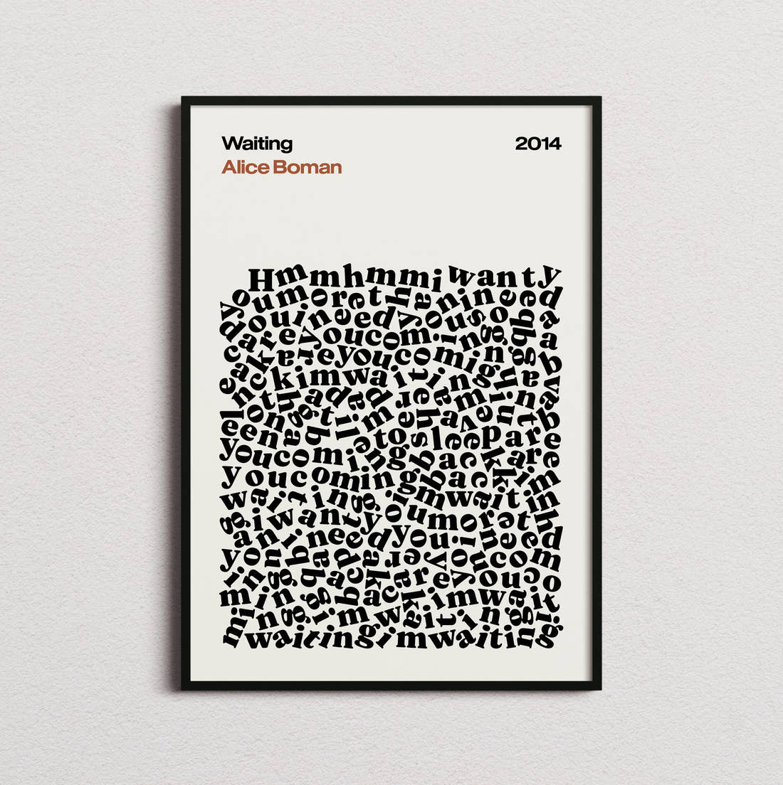 Alice Boman Waiting Lyric Print in the cream colourway, framed