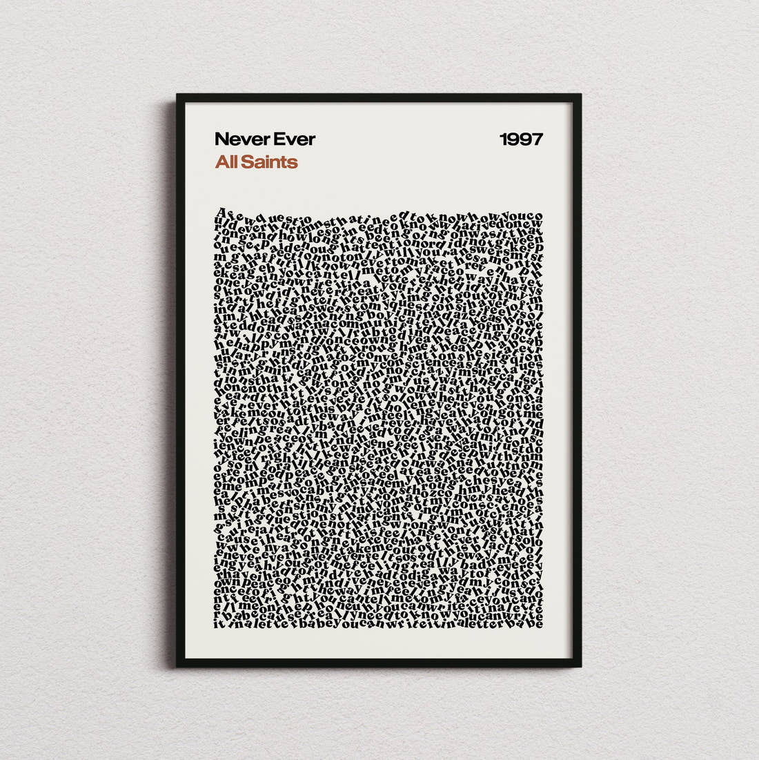 All Saints Never Ever Lyric Print in the cream colourway, framed