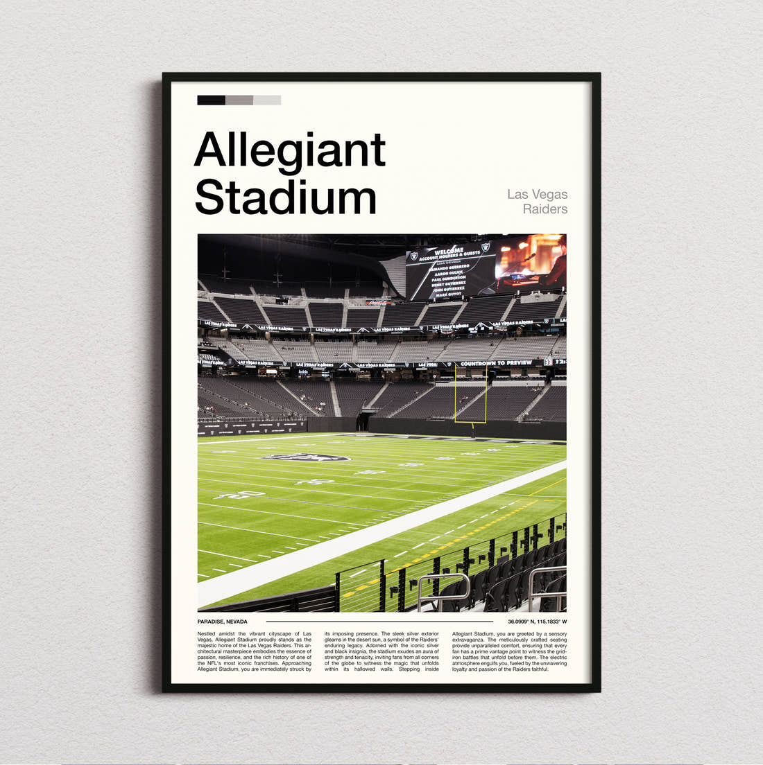 Allegiant Stadium Print framed and photographed straight on