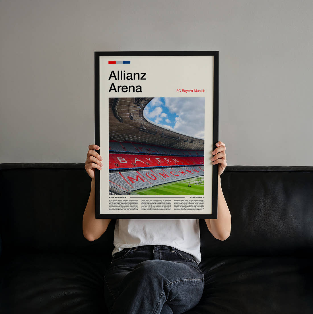 Allianz Arena Print held up by hand to show the size of the print