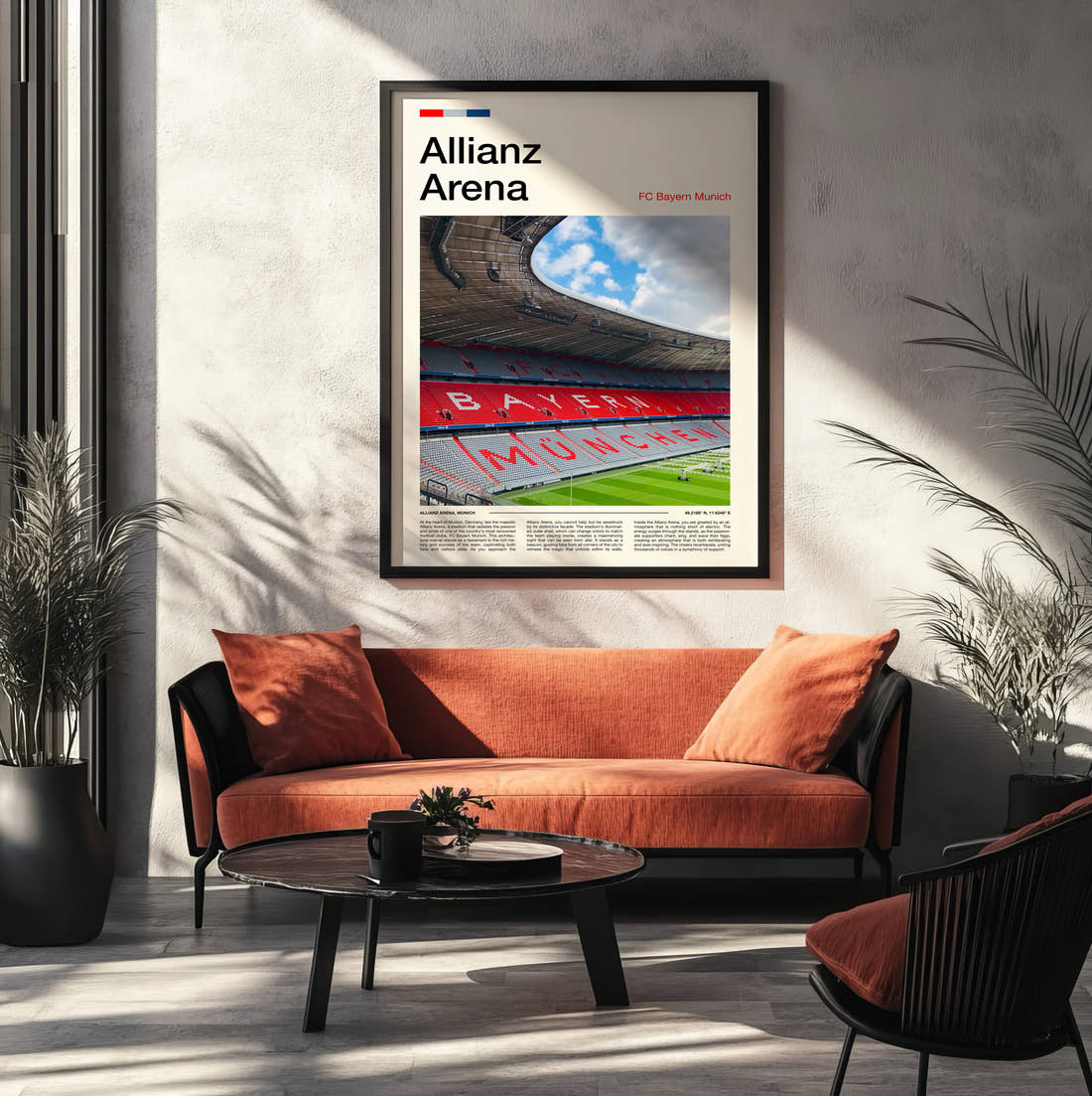 Allianz Arena Print framed on the wall of a modern living room