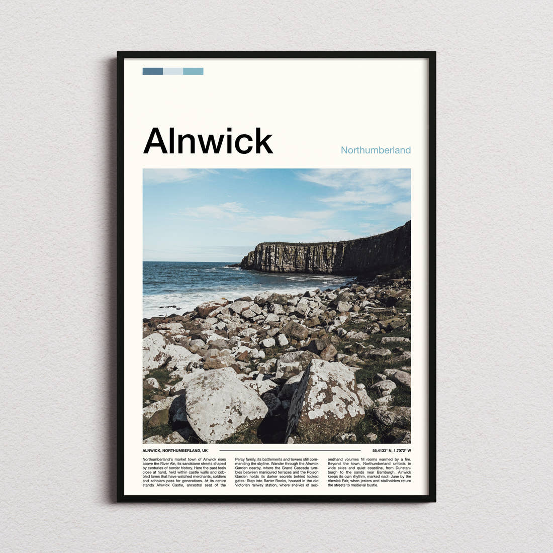 Alnwick Rocky Coastal Cliffs Travel Print framed and photographed straight on
