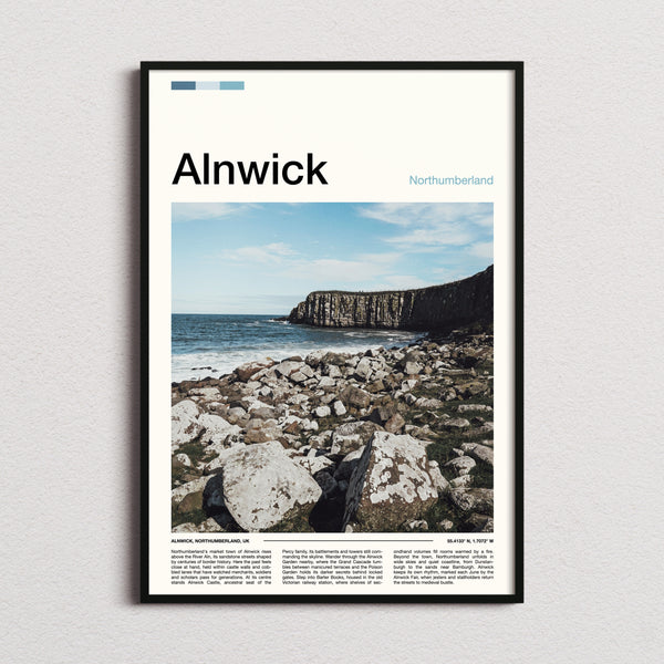 Alnwick Rocky Coastal Cliffs Travel Print framed and photographed straight on