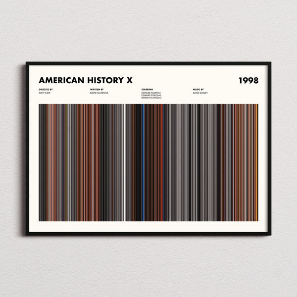 American History X Movie Barcode Poster framed and photographed straight on