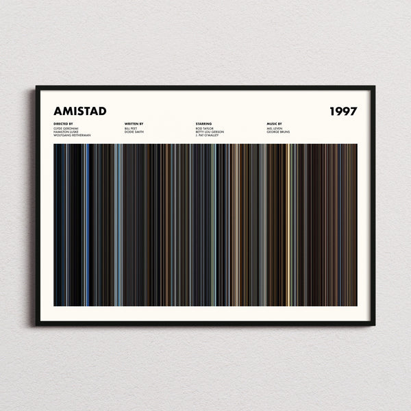 Amistad Movie Barcode Poster framed and photographed straight on