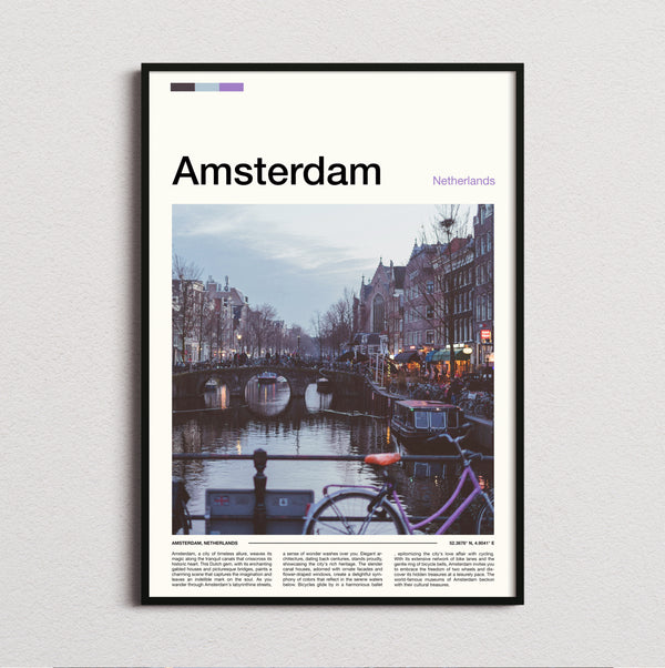 Amsterdam - Bicycles By The Canal - Travel Print