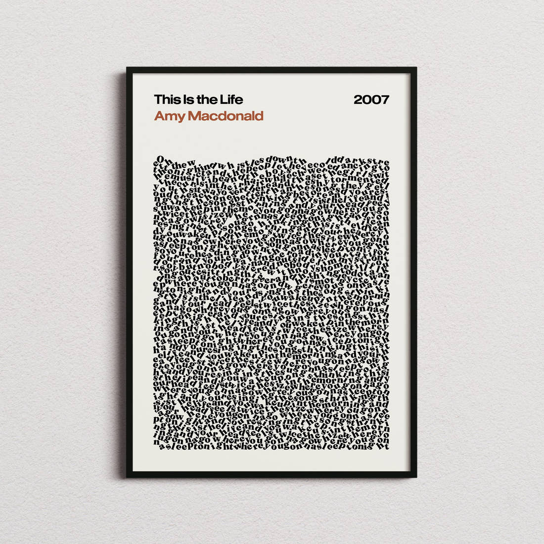 Amy Macdonald This Is the Life Lyric Print in the cream colourway, framed