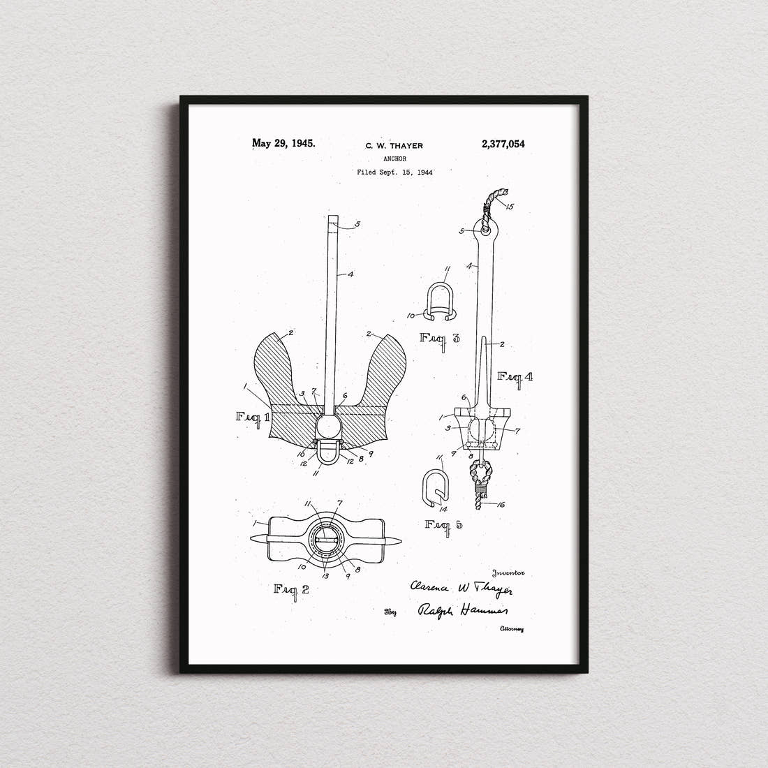 Anchor Patent Print in the white colourway, framed