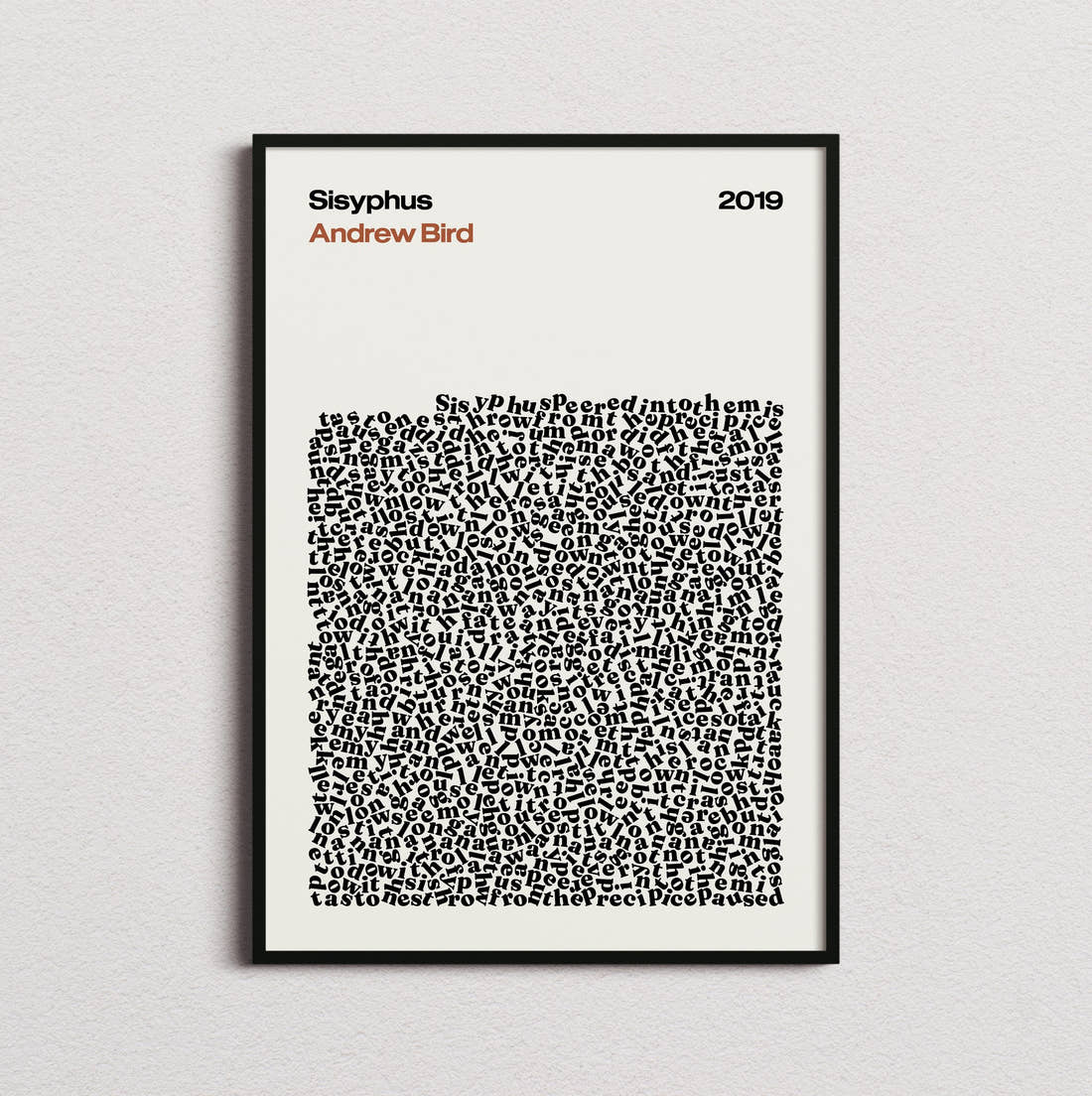 Andrew Bird Sisyphus Lyric Print in the cream colourway, framed