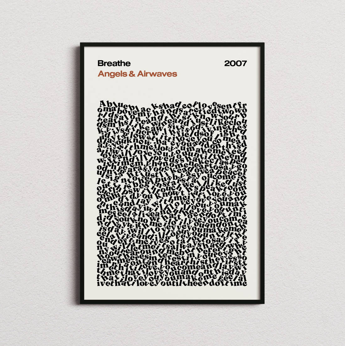 Angels & Airwaves Breathe Lyric Print in the cream colourway, framed