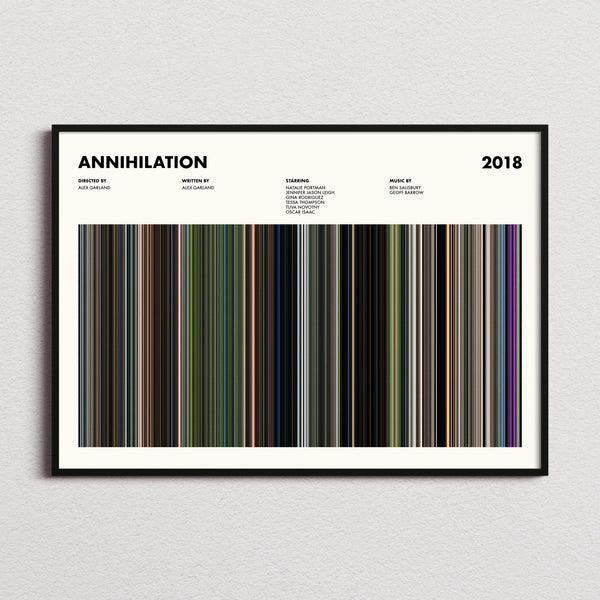 Annihilation Movie Barcode Poster framed and photographed straight on