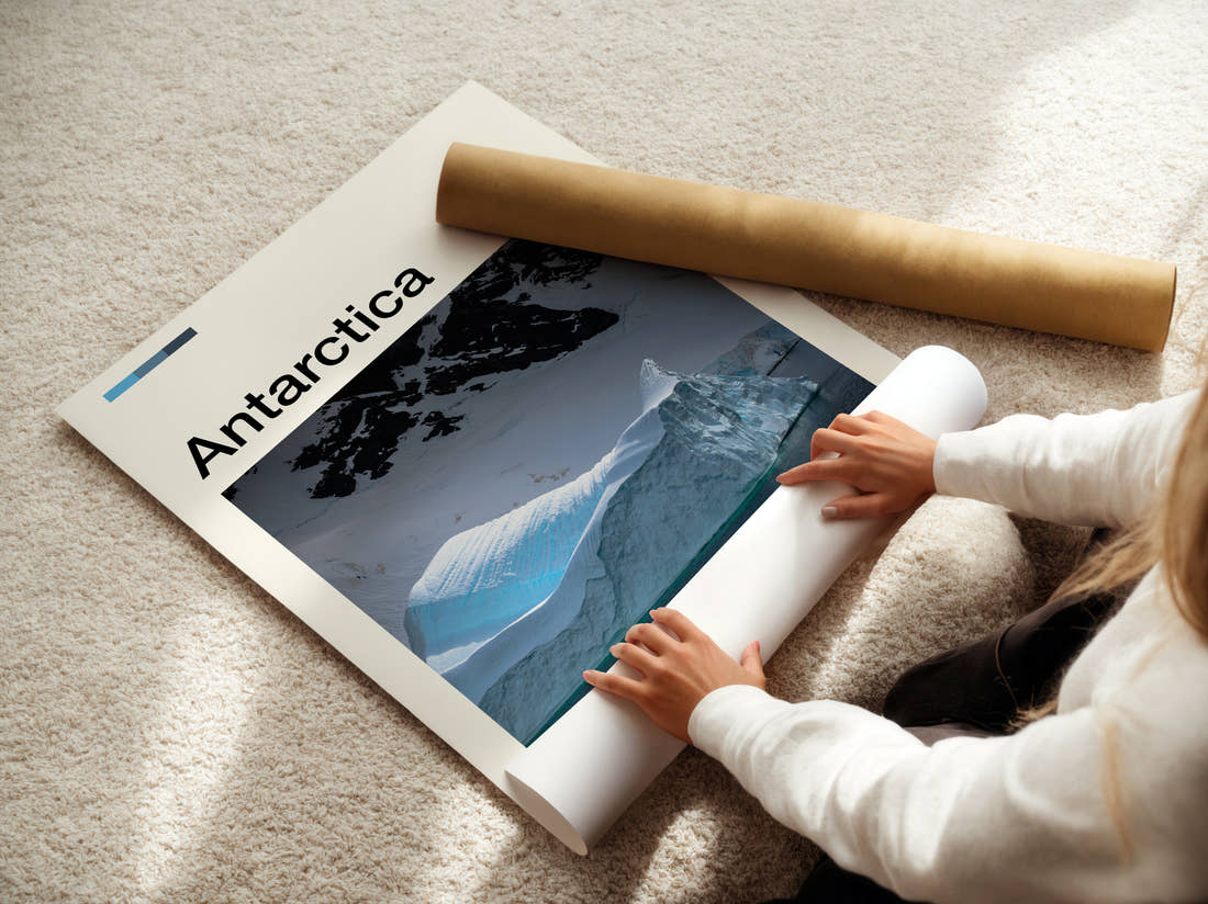 Antarctica Iceberg Travel Print being unrolled from its postal tube