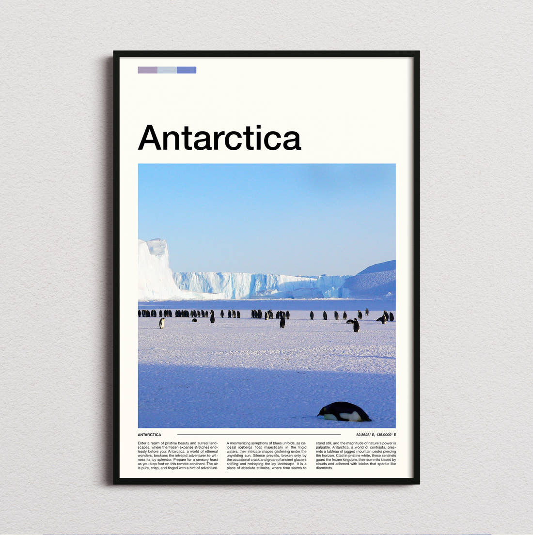 Antarctica Penguins On The Ice Travel Print framed and photographed straight on