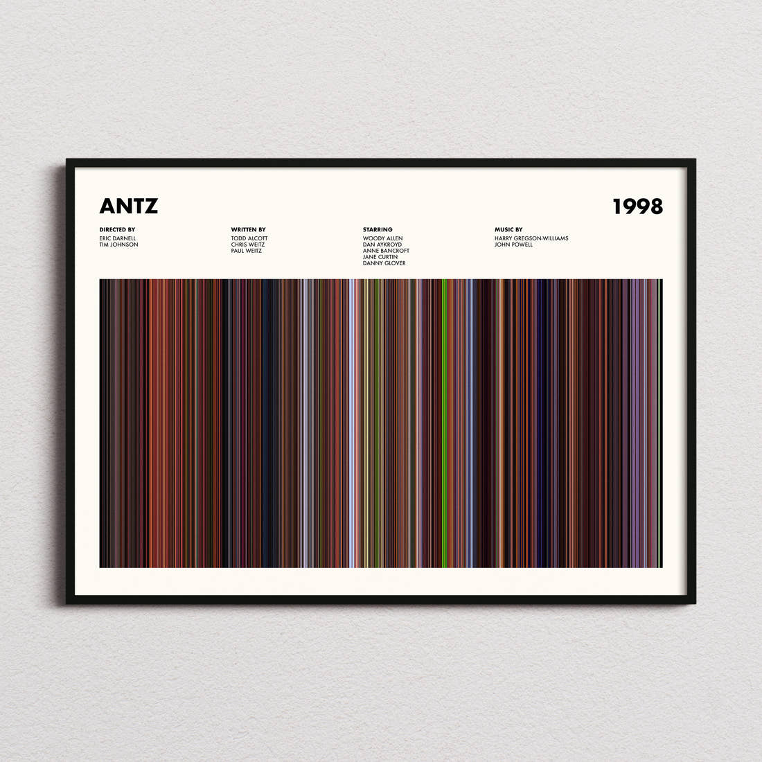 Antz Movie Barcode Poster framed and photographed straight on