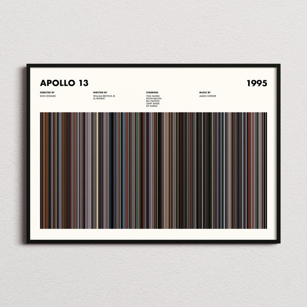 Apollo 13 Movie Barcode Poster framed and photographed straight on