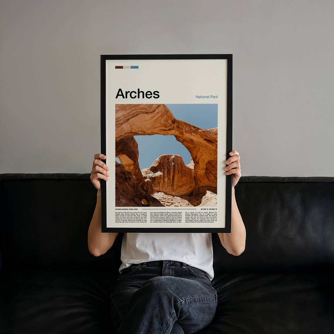 Arches Sandstone Double Arch Travel Print held up by hand to show the size of the print