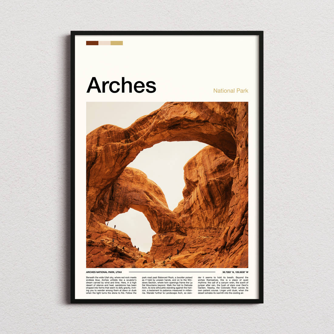 Arches Twin Rock Arches Travel Print framed and photographed straight on