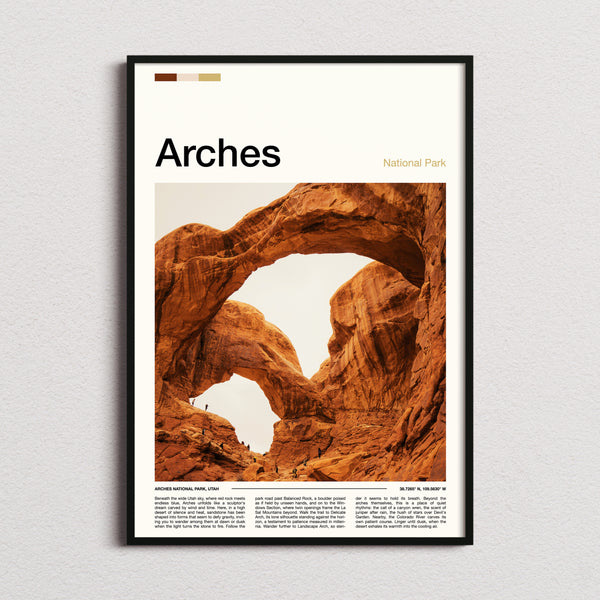 Arches Twin Rock Arches Travel Print framed and photographed straight on