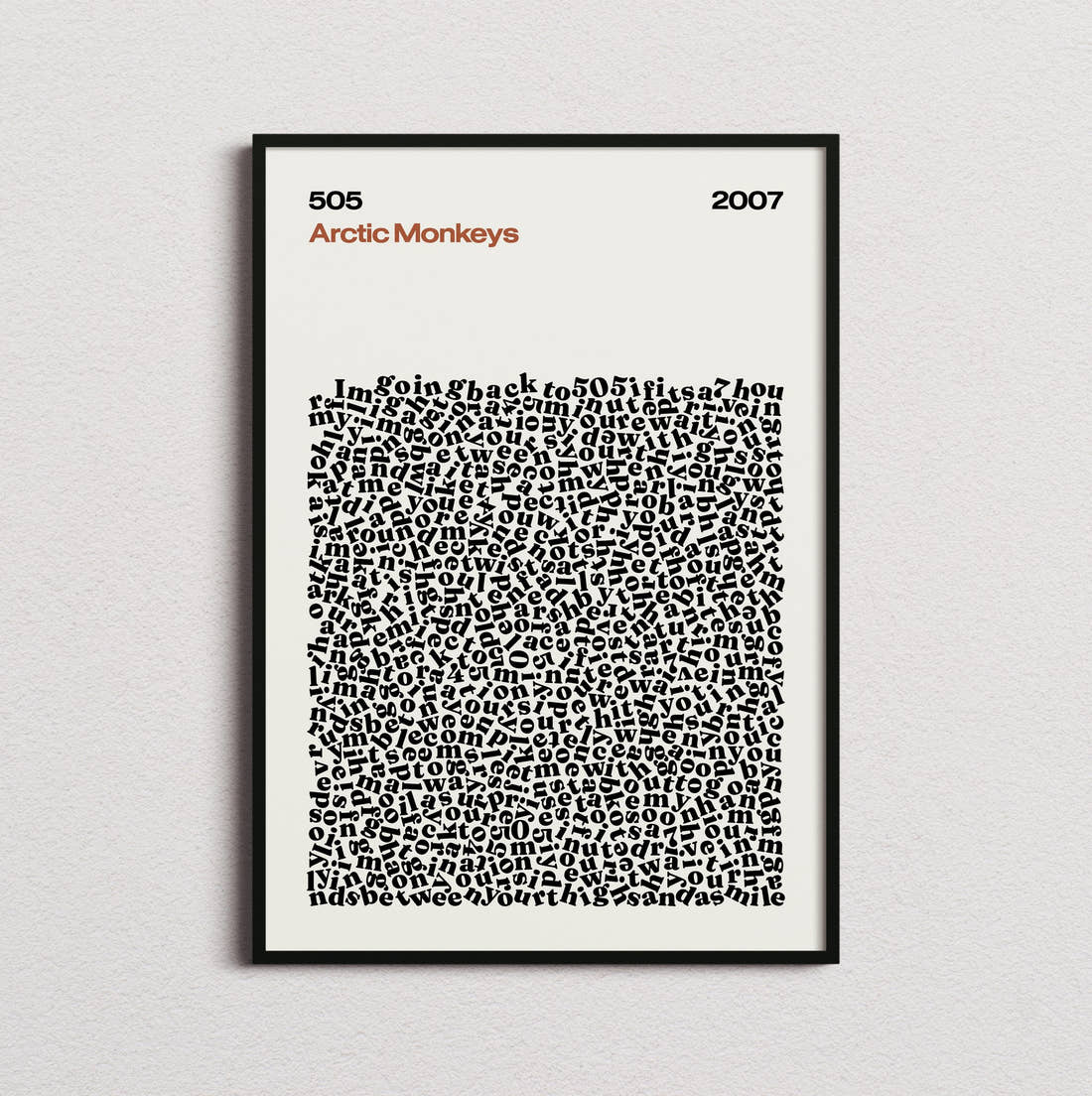 Arctic Monkeys 505 Lyric Print in the cream colourway, framed