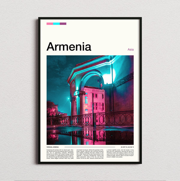 Armenia - Neon Lit Building - Travel Print