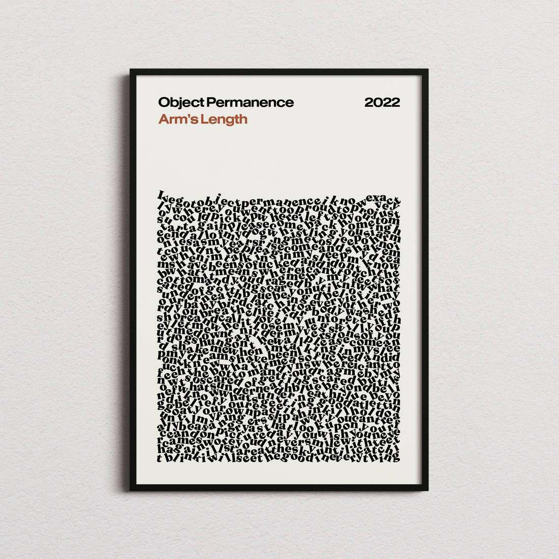 Arm's Length Object Permanence Lyric Print in the cream colourway, framed