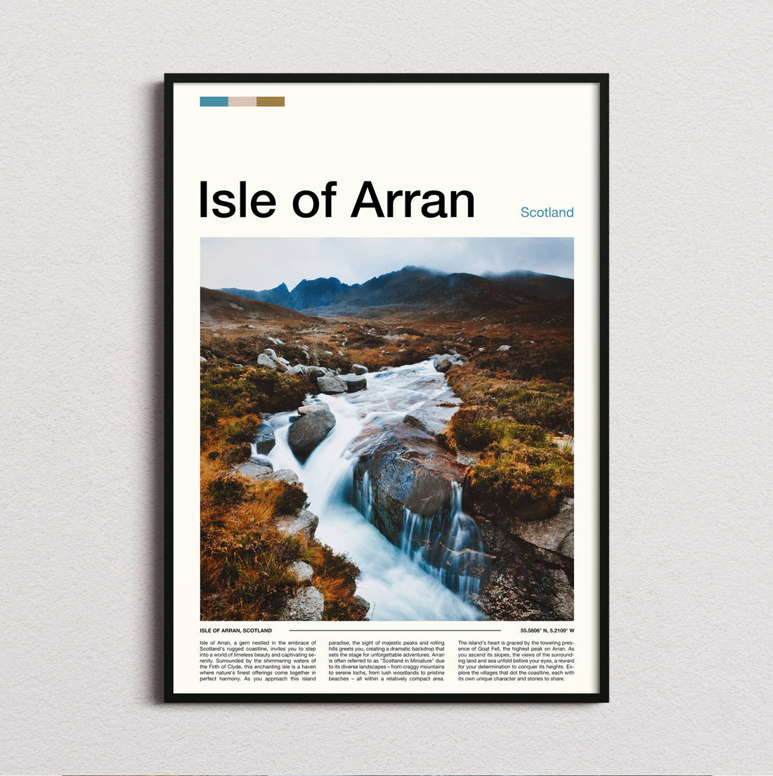 Arran Travel Print framed and photographed straight on