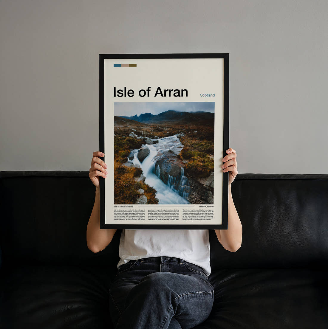 Arran Travel Print held up by hand to show the size of the print