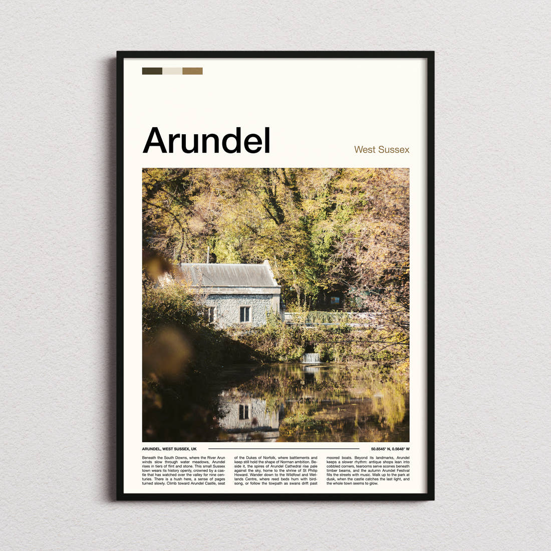 Arundel Riverside Mill Cottage Travel Print framed and photographed straight on