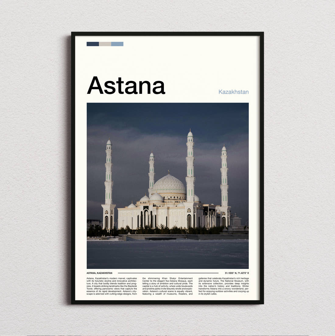 Astana Hazrat Sultan Mosque Travel Print framed and photographed straight on