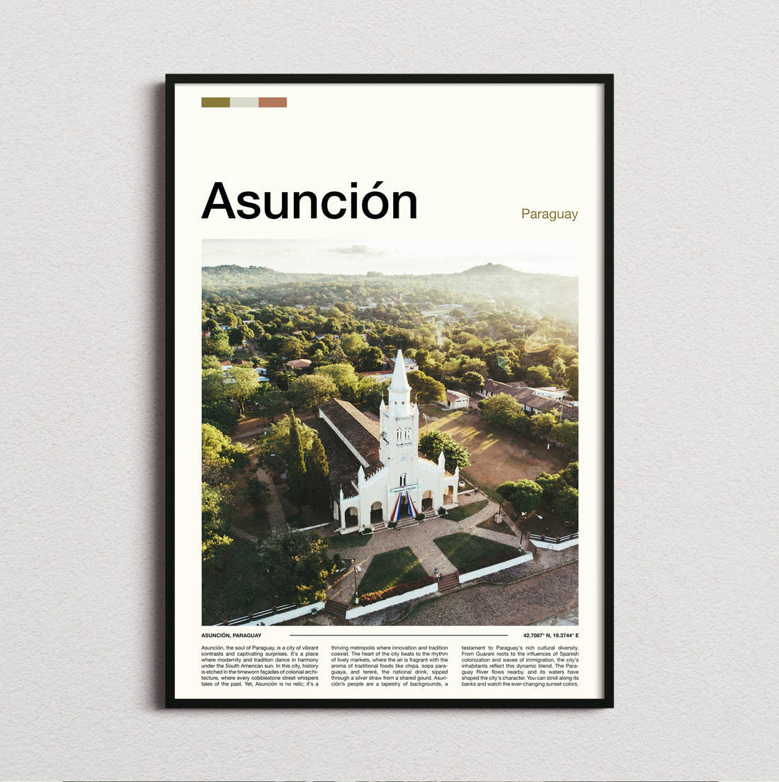 Asuncion White Church From Above Travel Print framed and photographed straight on
