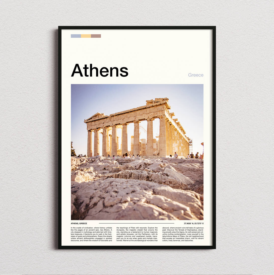 Athens The Parthenon Travel Print framed and photographed straight on