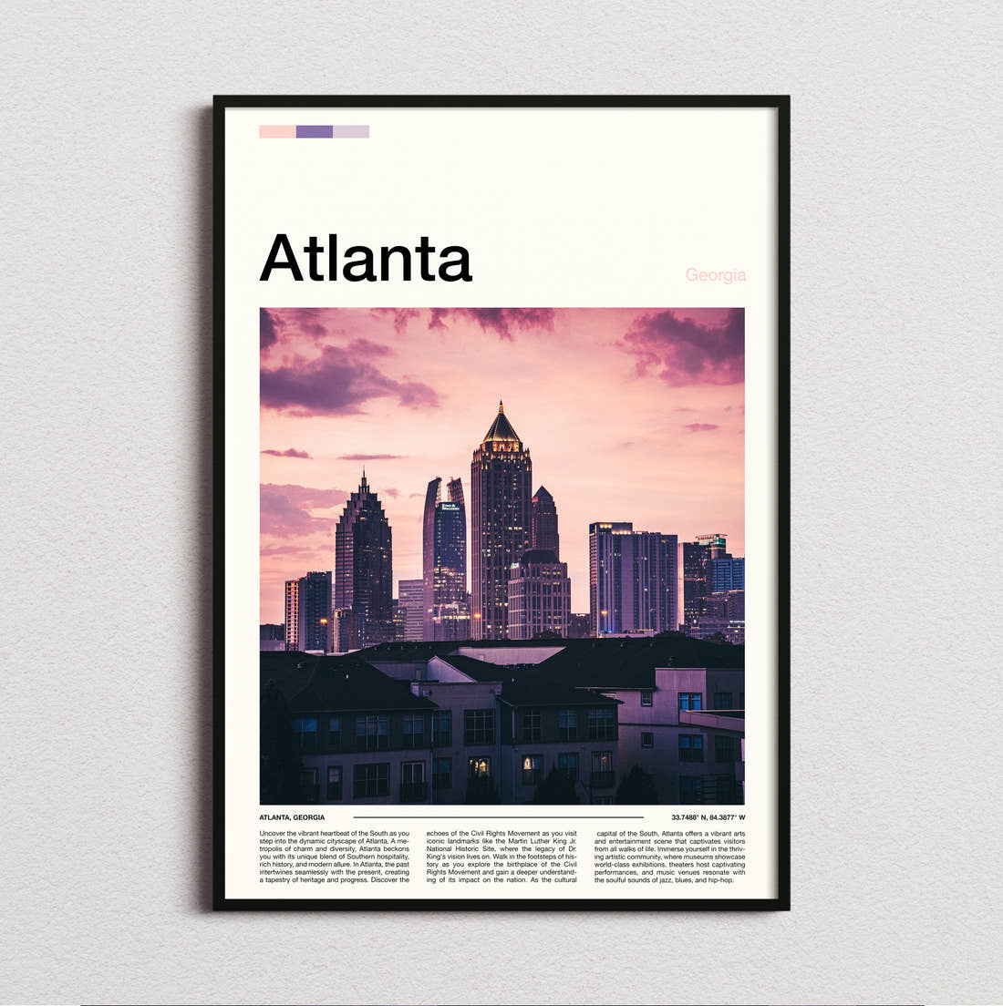 Atlanta Skyline At Dusk Travel Print framed and photographed straight on