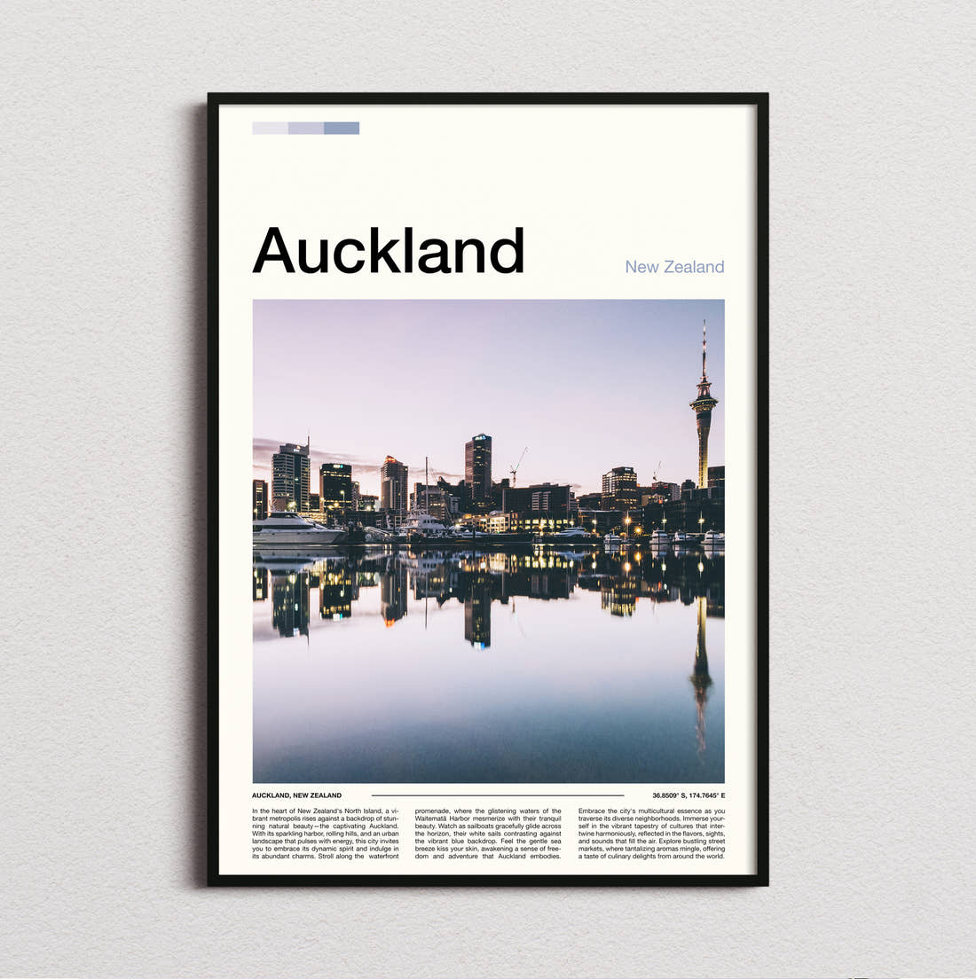 Auckland Sky Tower Reflection Travel Print framed and photographed straight on