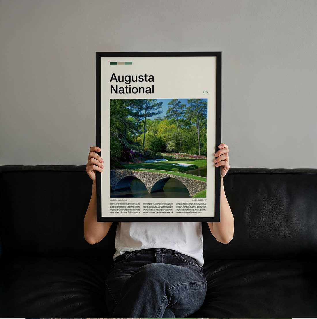 Augusta National Golf Course Print held up by hand to show the size of the print