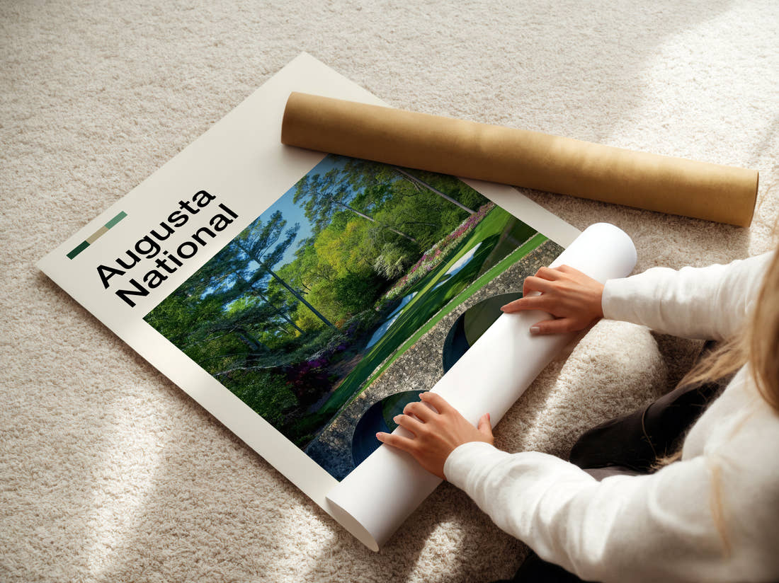 Augusta National Golf Course Print being unrolled from its postal tube