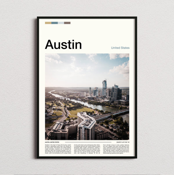Austin - Aerial City View - Travel Print