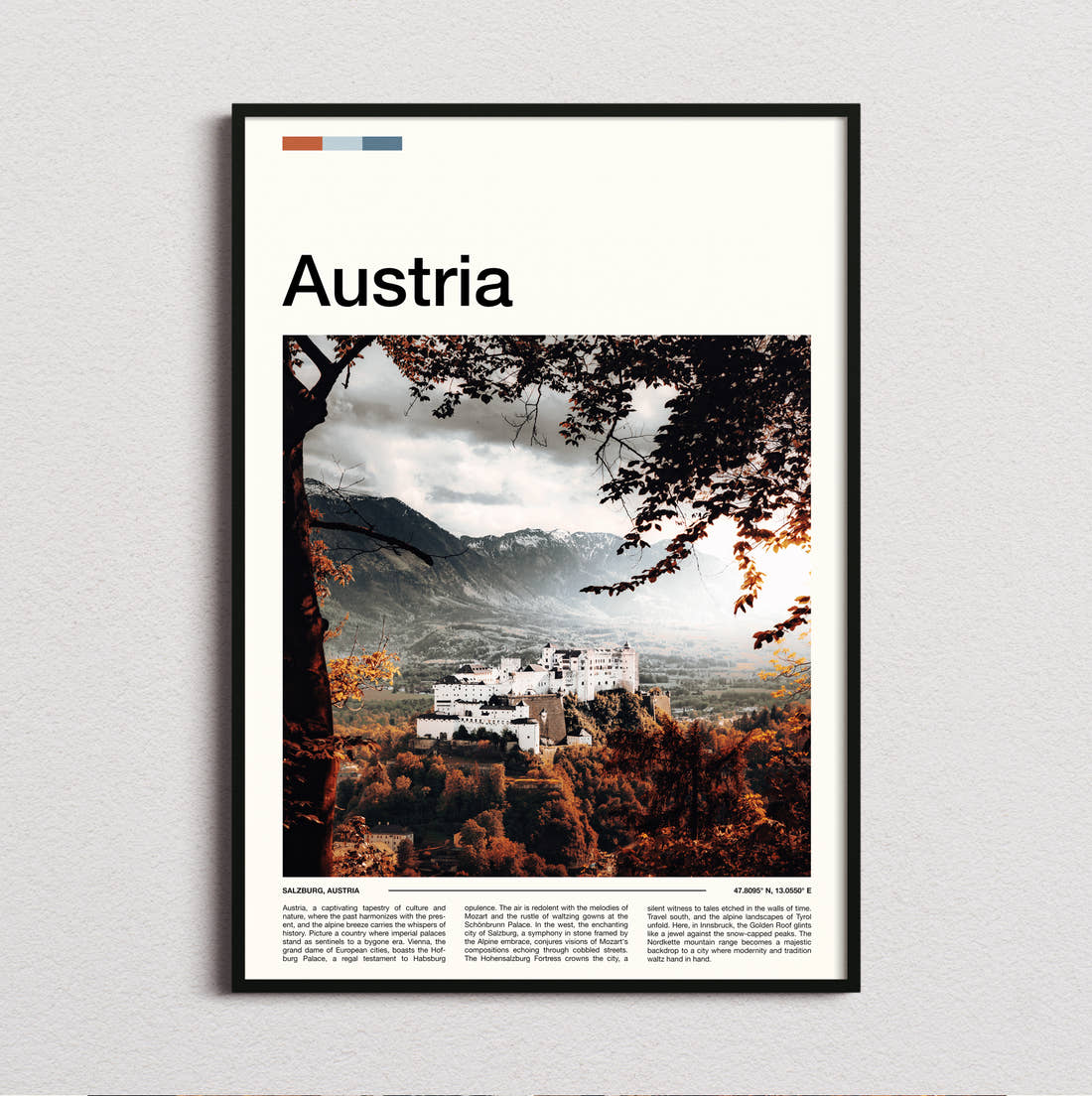 Austria Hohensalzburg Fortress Travel Print framed and photographed straight on