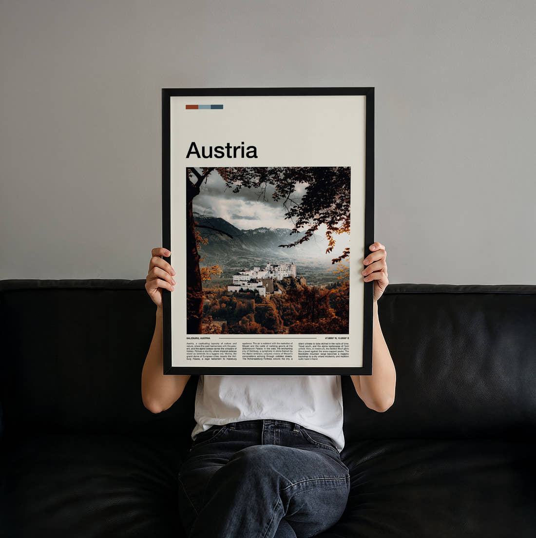 Austria Hohensalzburg Fortress Travel Print held up by hand to show the size of the print