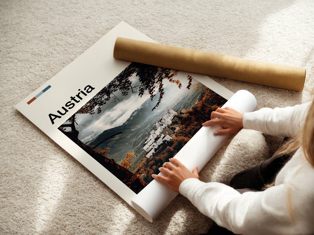 Austria Hohensalzburg Fortress Travel Print being unrolled from its postal tube