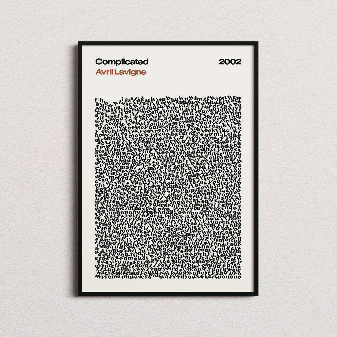 Avril Lavigne Complicated Lyric Print in the cream colourway, framed