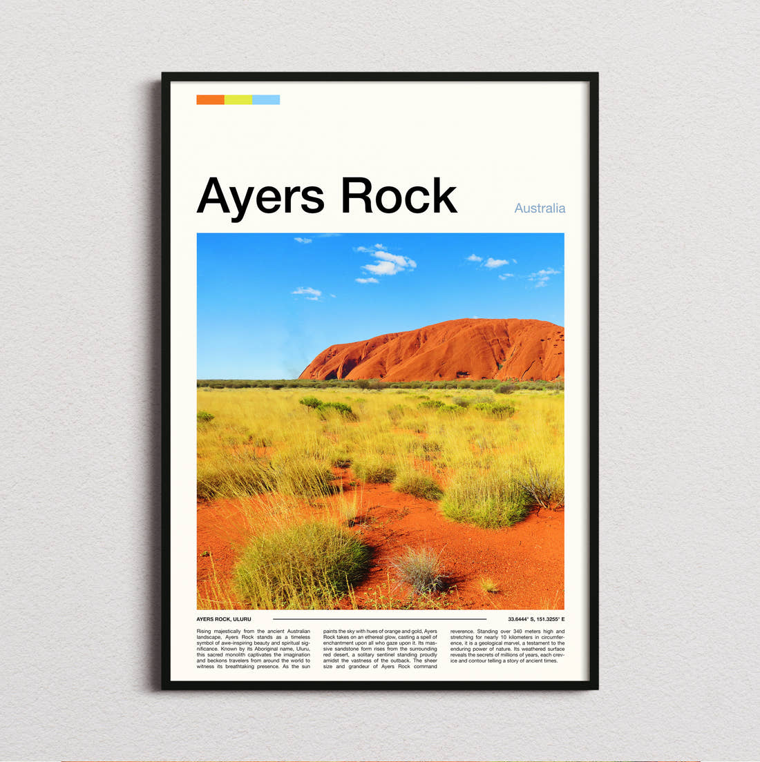 Ayers Rock Uluru Travel Print framed and photographed straight on